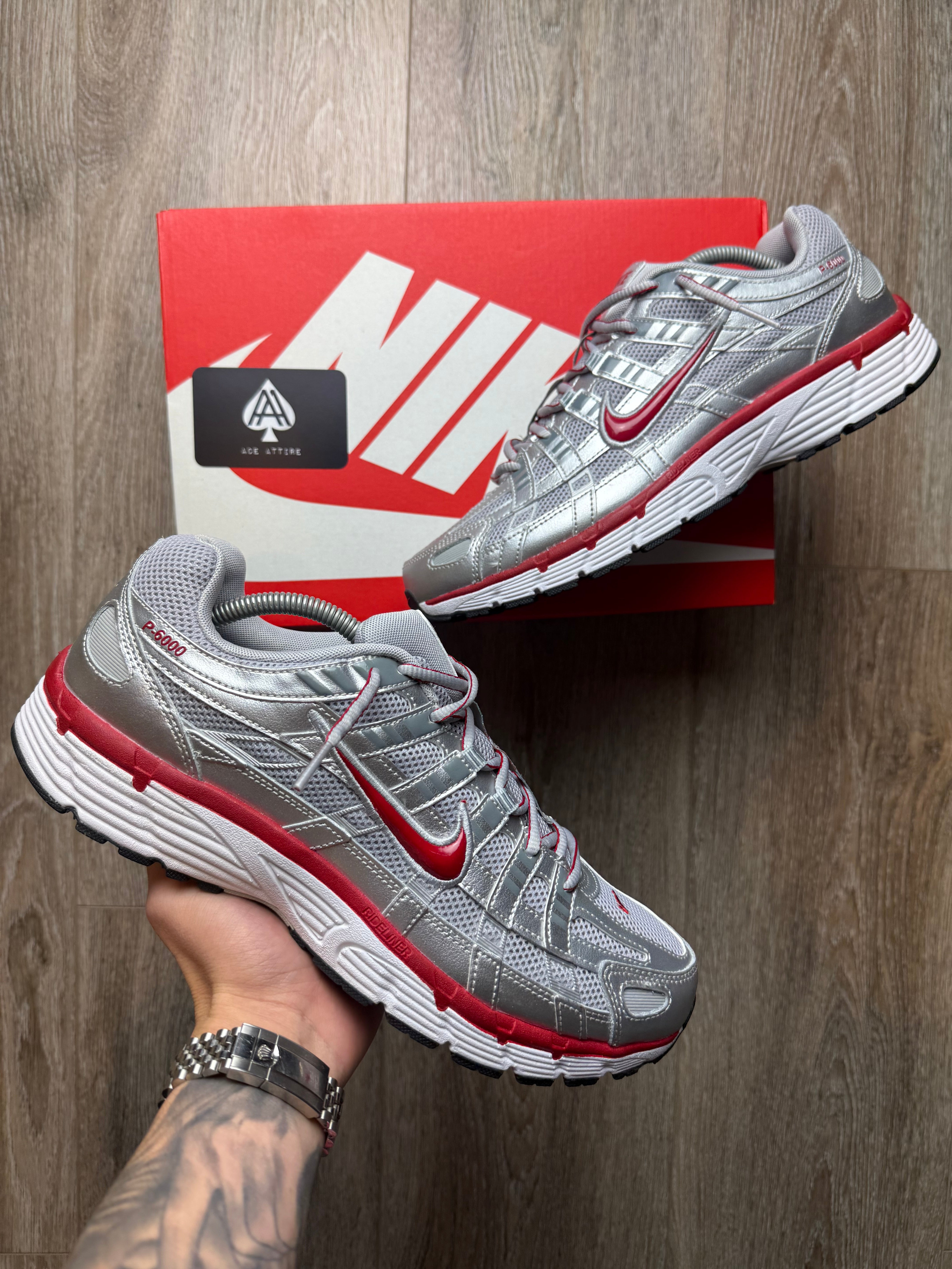 Nike P-6000 - Metallic Silver Gym Red