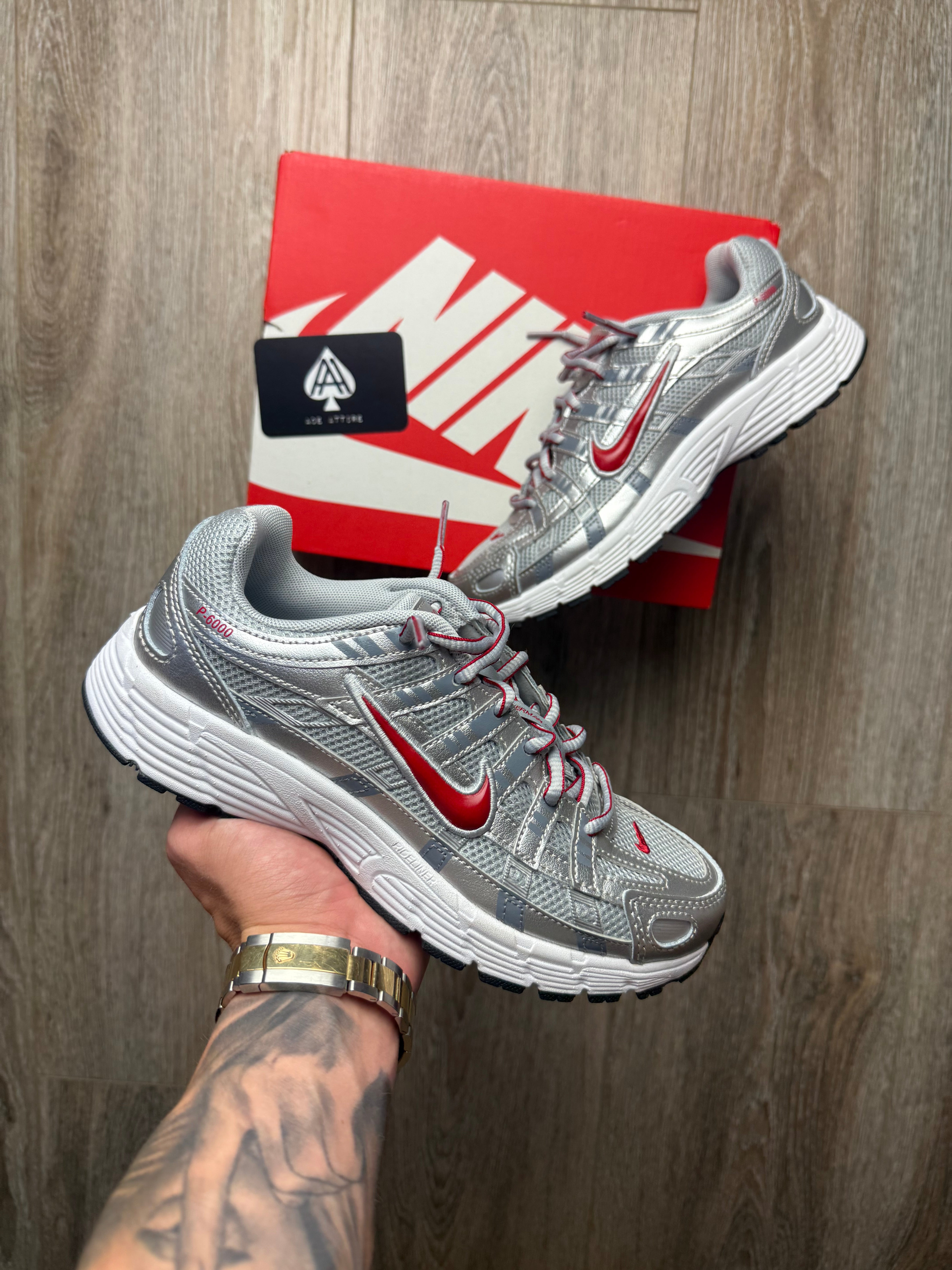 Nike P-6000 - Metallic Silver Gym Red